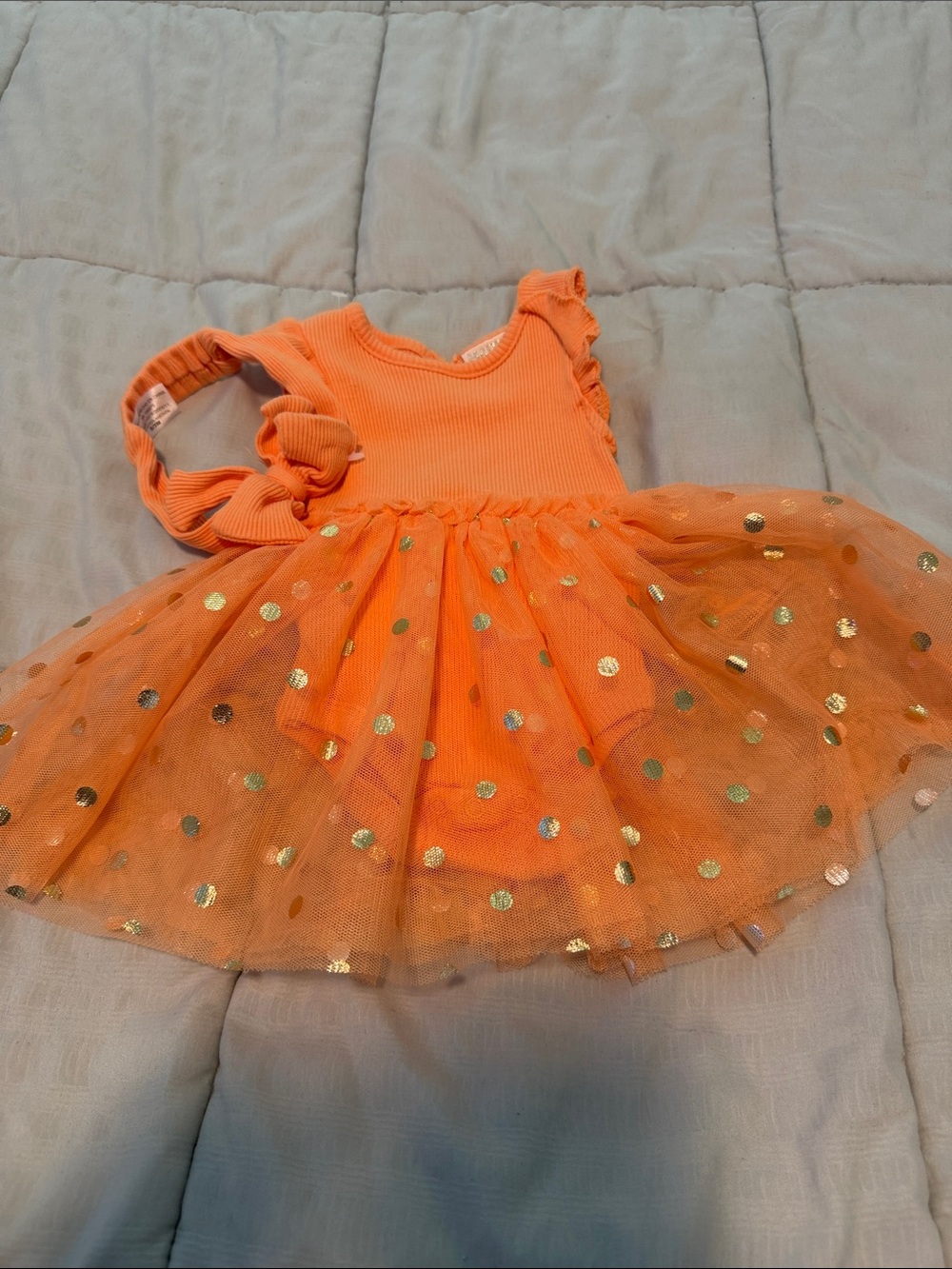 Orange Tulle Polka Dot Kids Costume Dress with Headband